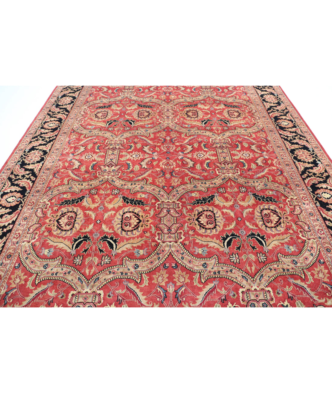 Agra 9'5'' X 12'5'' Hand-Knotted Wool Rug 9'5'' x 12'5'' (75 X 580) / Red / Black
