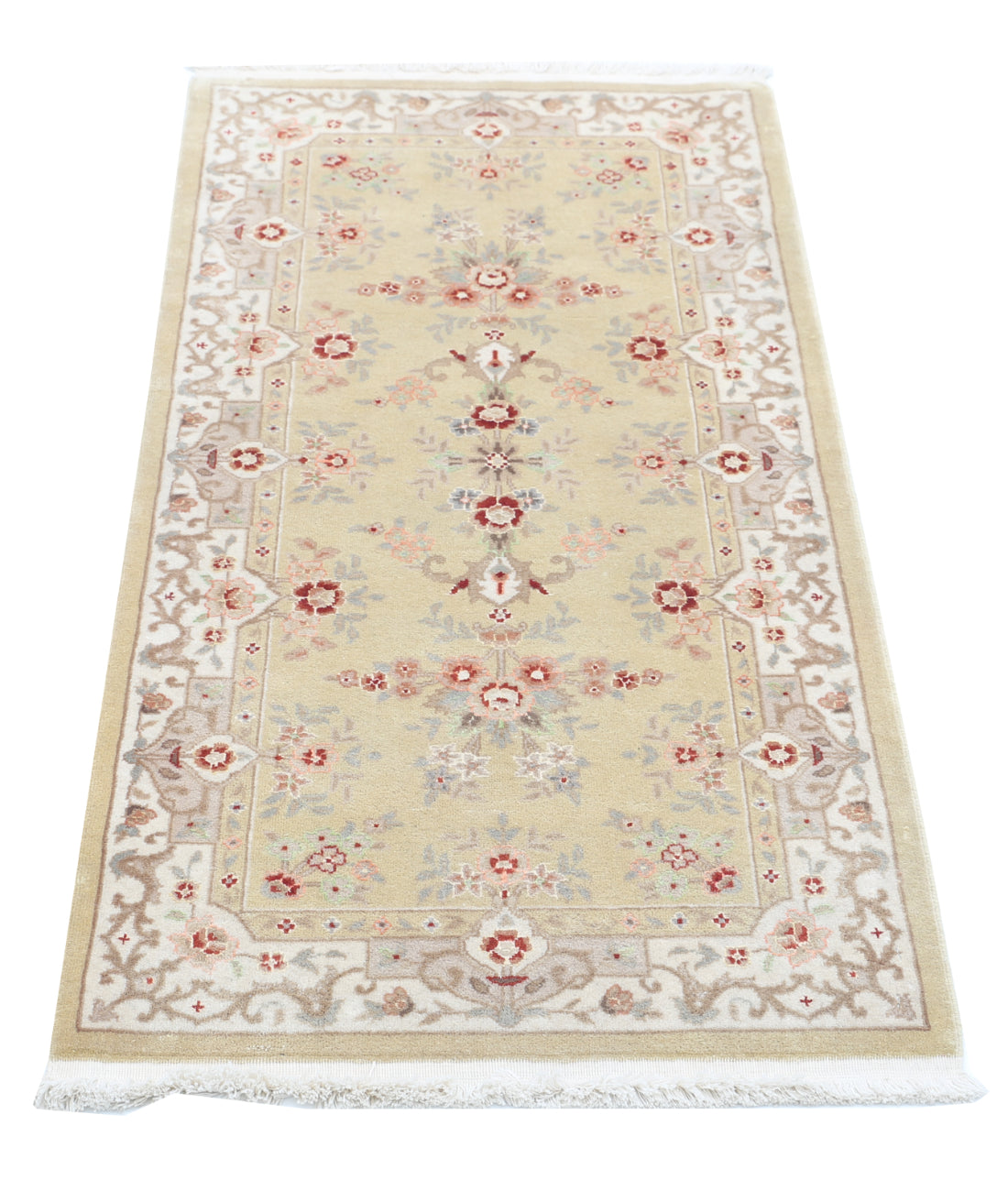 Agra 2'0'' X 4'2'' Hand-Knotted Wool Rug 2'0'' x 4'2'' (240 X 298) / Gold / Ivory