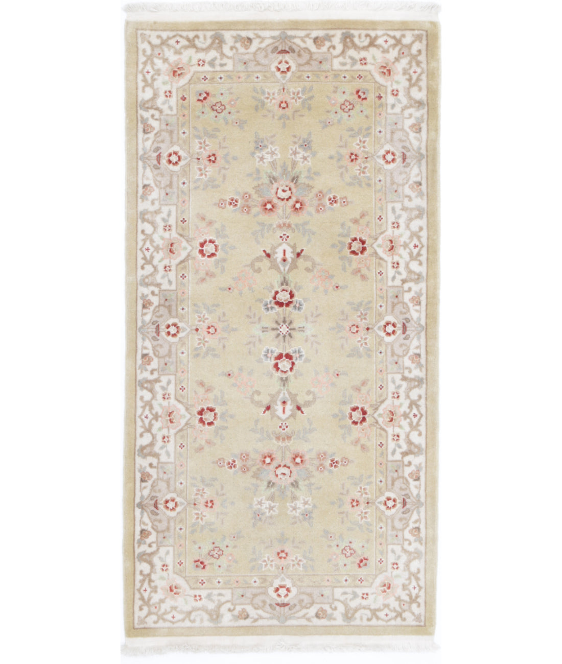Agra 2'0'' X 4'2'' Hand-Knotted Wool Rug 2'0'' x 4'2'' (240 X 298) / Gold / Ivory