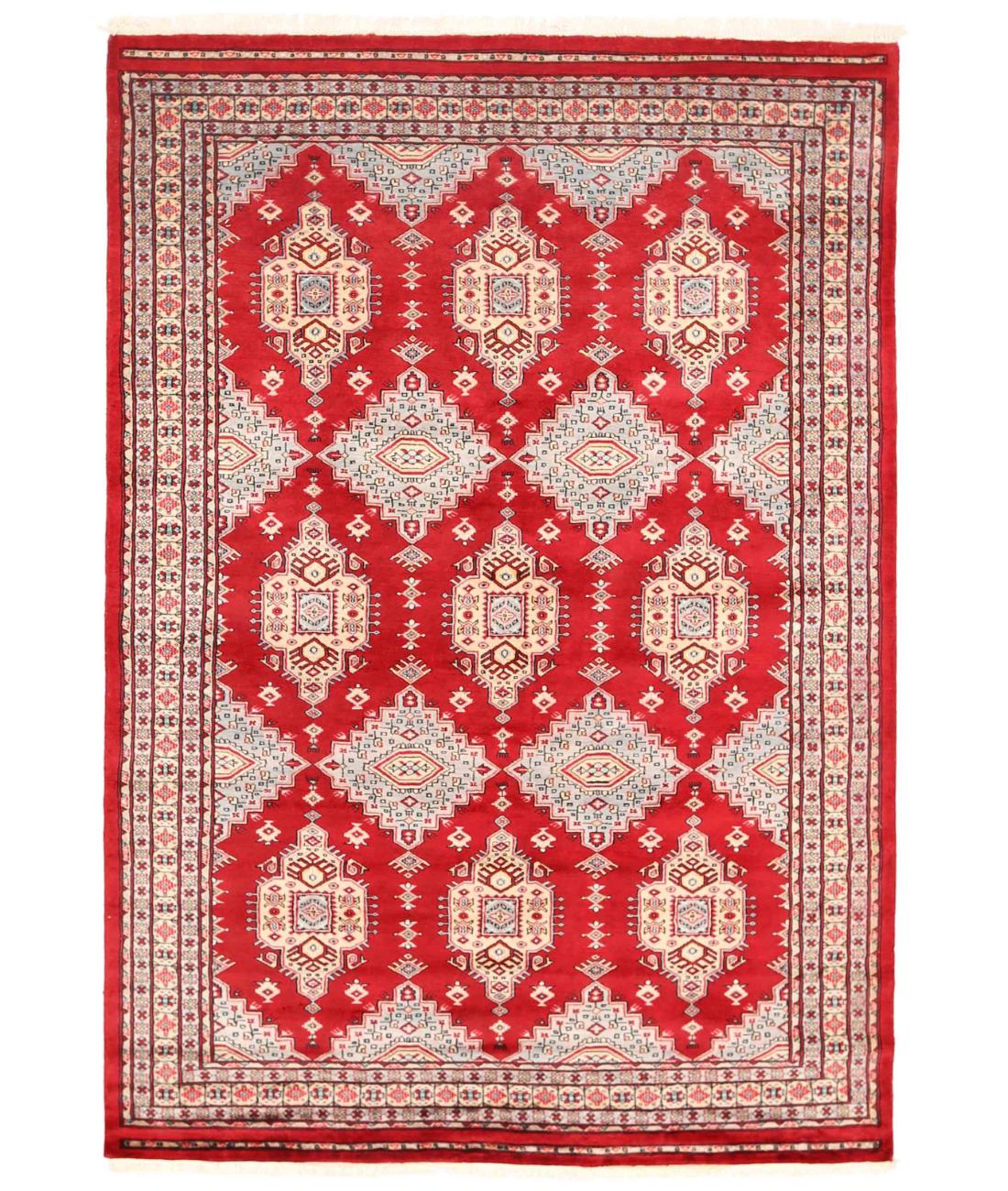 Hand Knotted Tribal Bokhara Wool Rug - 5'7'' x 8'4'' 5' 7" X 8' 4" ( 170 X 254 ) / Red / Beige