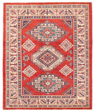 Hand Knotted Tribal Kazak Wool Rug - 5'1'' x 6'2'' 5' 1" X 6' 2" ( 155 X 188 ) / Red / Ivory