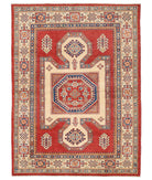 Hand Knotted Tribal Kazak Wool Rug - 4'10'' x 6'7'' 4' 10" X 6' 7" ( 147 X 201 ) / Red / Beige