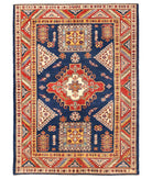 Hand Knotted Tribal Kazak Wool Rug - 4'10'' x 6'8'' 4' 10" X 6' 8" ( 147 X 203 ) / Red / Ivory