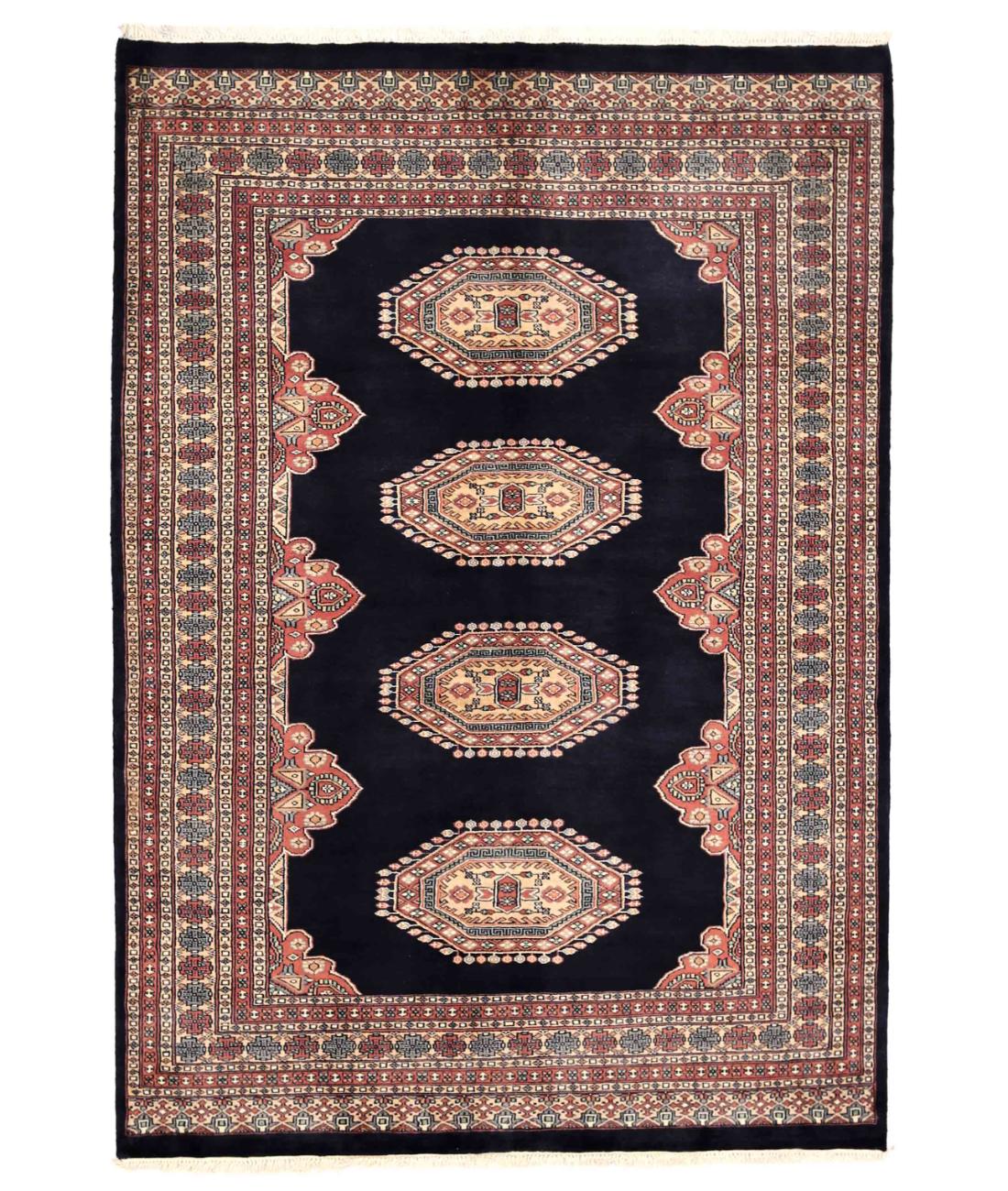 Hand Knotted Tribal Bokhara Wool Rug - 5'2'' x 7'5'' 5' 2" X 7' 5" ( 157 X 226 ) / Blue / Ivory