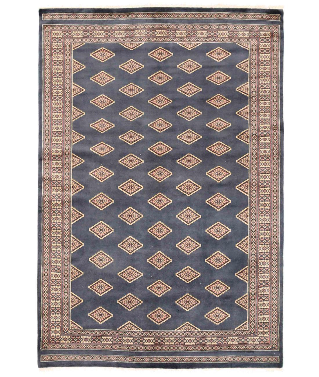 Hand Knotted Tribal Bokhara Wool Rug - 4'6'' x 6'8'' 4' 6" X 6' 8" ( 137 X 203 ) / Blue / Beige