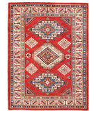 Hand Knotted Tribal Kazak Wool Rug - 5'0'' x 6'11'' 5' 0" X 6' 11" ( 152 X 211 ) / Red / Ivory