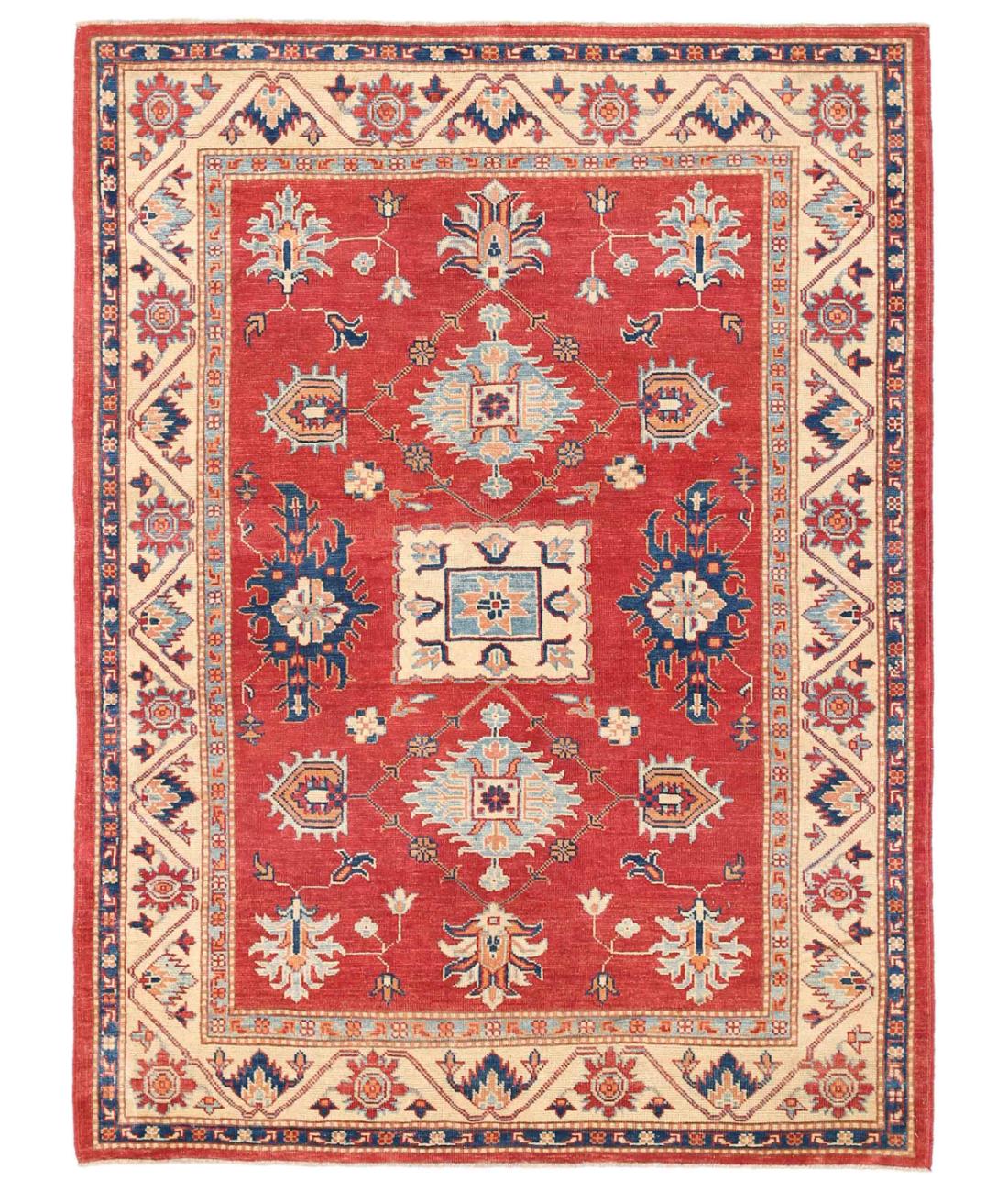 Hand Knotted Tribal Kazak Wool Rug - 5'0'' x 6'10'' 5' 0" X 6' 10" ( 152 X 208 ) / Blue / Ivory