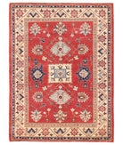 Hand Knotted Tribal Kazak Wool Rug - 5'0'' x 6'10'' 5' 0" X 6' 10" ( 152 X 208 ) / Blue / Ivory