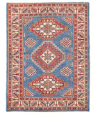 Hand Knotted Tribal Kazak Wool Rug - 4'9'' x 6'4'' 4' 9" X 6' 4" ( 145 X 193 ) / Red / Ivory