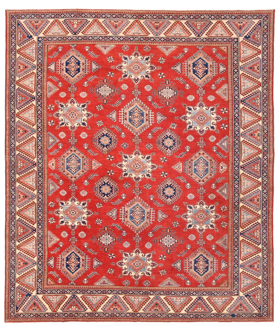 Hand Knotted Tribal Kazak Wool Rug - 12'5'' x 14'8'' 12' 5" X 14' 8" ( 378 X 447 ) / Red / Ivory