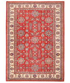 Hand Knotted Tribal Kazak Wool Rug - 10'5'' x 14'5'' 10' 5" X 14' 5" ( 318 X 439 ) / Red / Ivory