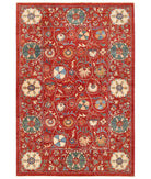 Hand Knotted Ziegler Suzani Wool Rug - 6'2'' x 9'0'' 6' 2" X 9' 0" ( 188 X 274 ) / Red / Ivory