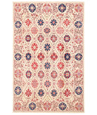 Hand Knotted Ziegler Suzani Wool Rug - 5'11'' x 9'2'' 5' 11" X 9' 2" ( 180 X 279 ) / Ivory / Red