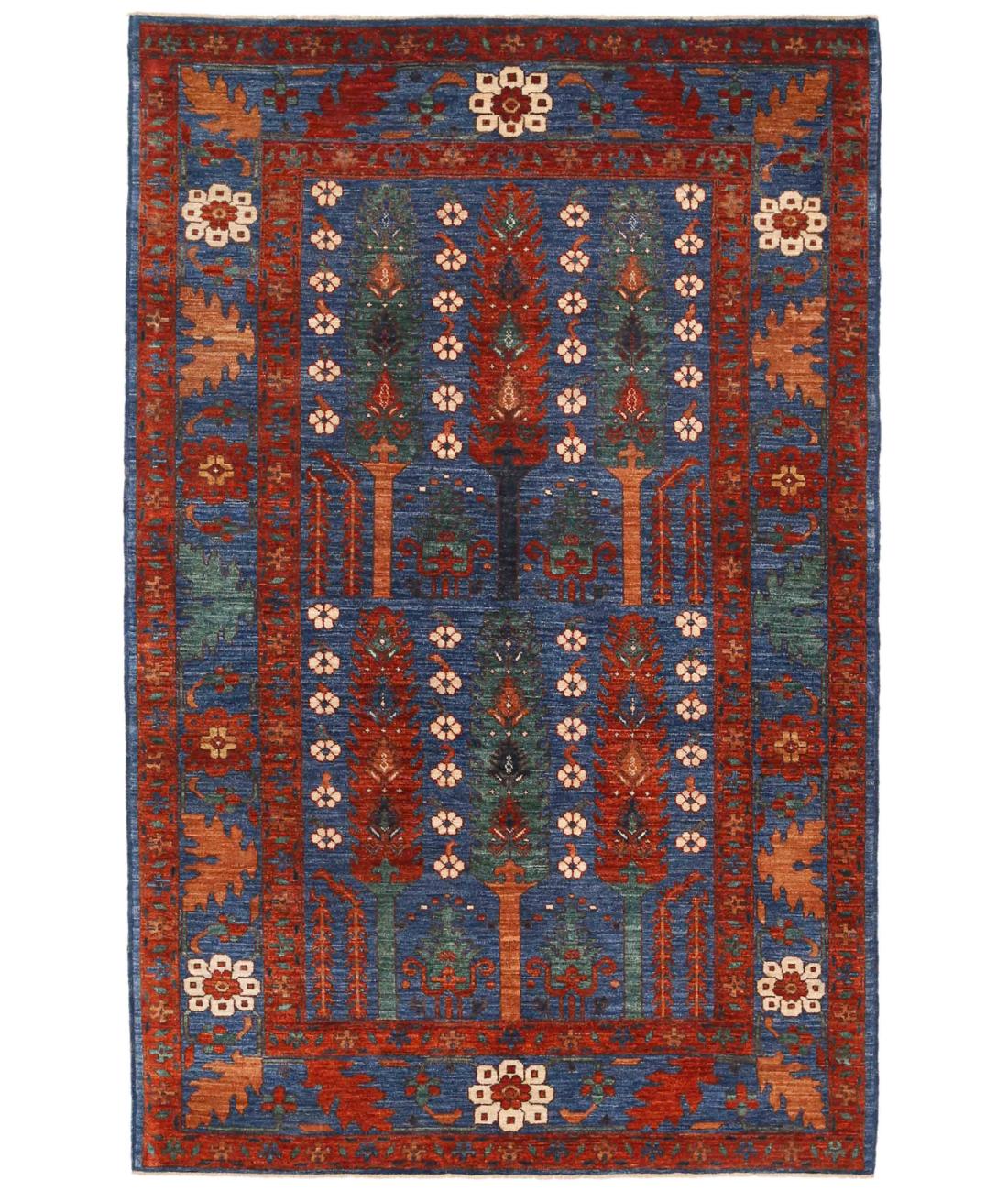 Hand Knotted Nomadic Caucasian Humna Wool Rug - 5'1'' x 8'0'' 5' 1" X 8' 0" ( 155 X 244 ) / Blue / Rust