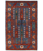 Hand Knotted Nomadic Caucasian Humna Wool Rug - 5'1'' x 8'0'' 5' 1" X 8' 0" ( 155 X 244 ) / Blue / Rust