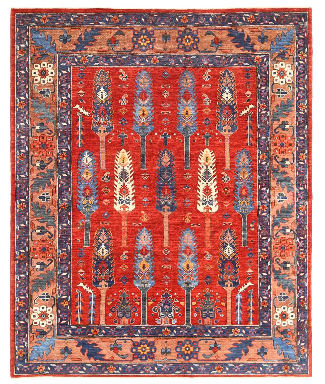 Hand Knotted Nomadic Caucasian Humna Wool Rug - 6'8'' x 8'2'' 6' 8" X 8' 2" ( 203 X 249 ) / Rust / Blue