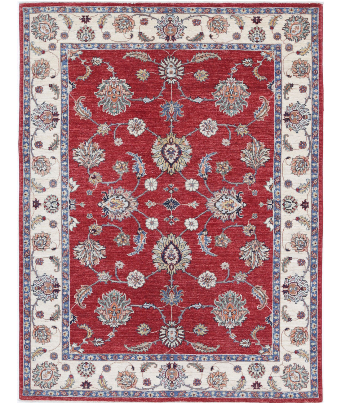 Ziegler 5'0'' X 6'7'' Hand-Knotted Wool Rug 5'0'' x 6'7'' (150 X 198) / Red / Ivory