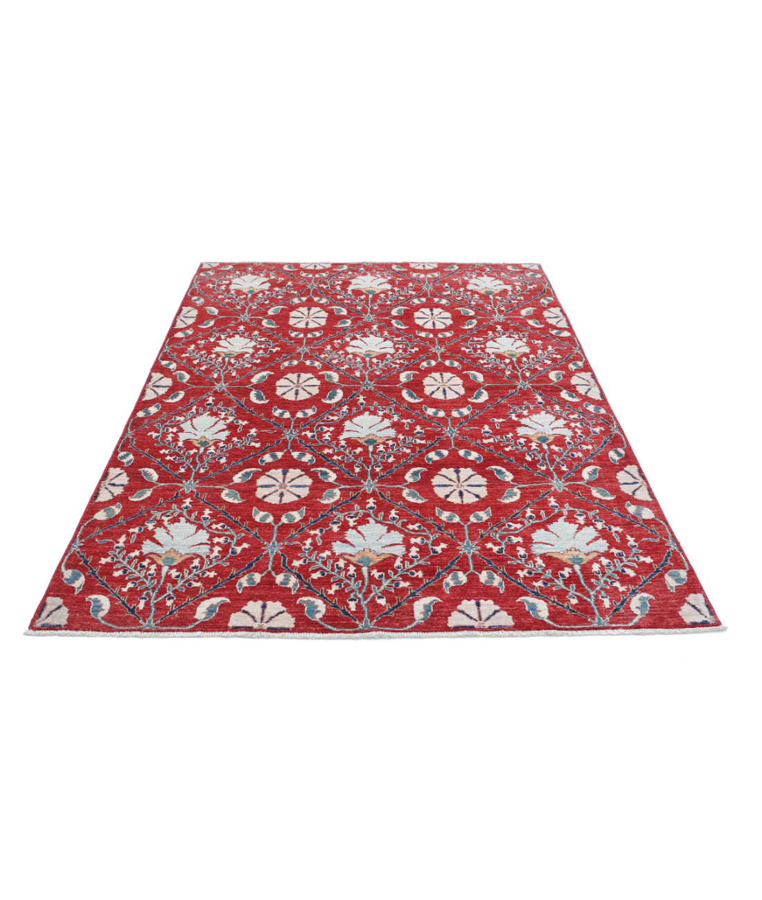 Artemix 5'6'' X 7'6'' Hand-Knotted Wool Rug 5'6'' x 7'6'' (165 X 225) / Red / Ivory