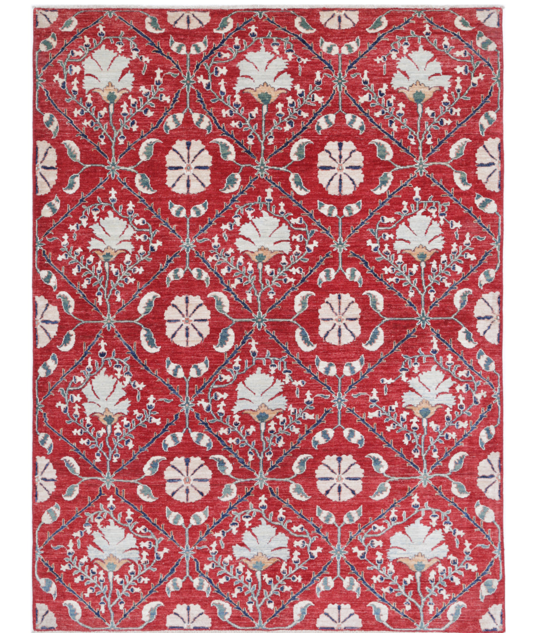 Artemix 5'6'' X 7'6'' Hand-Knotted Wool Rug 5'6'' x 7'6'' (165 X 225) / Red / Ivory