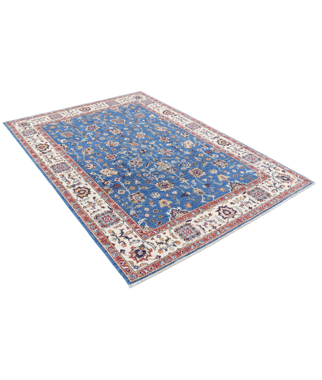 Ziegler 5'6'' X 7'9'' Hand-Knotted Wool Rug 5'6'' x 7'9'' (165 X 233) / Blue / Ivory