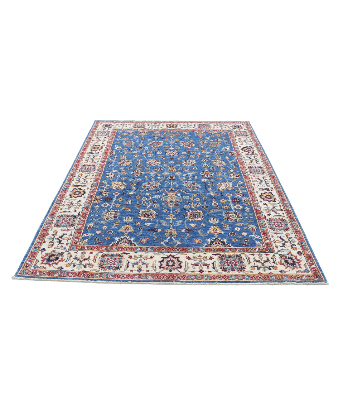 Ziegler 5'6'' X 7'9'' Hand-Knotted Wool Rug 5'6'' x 7'9'' (165 X 233) / Blue / Ivory