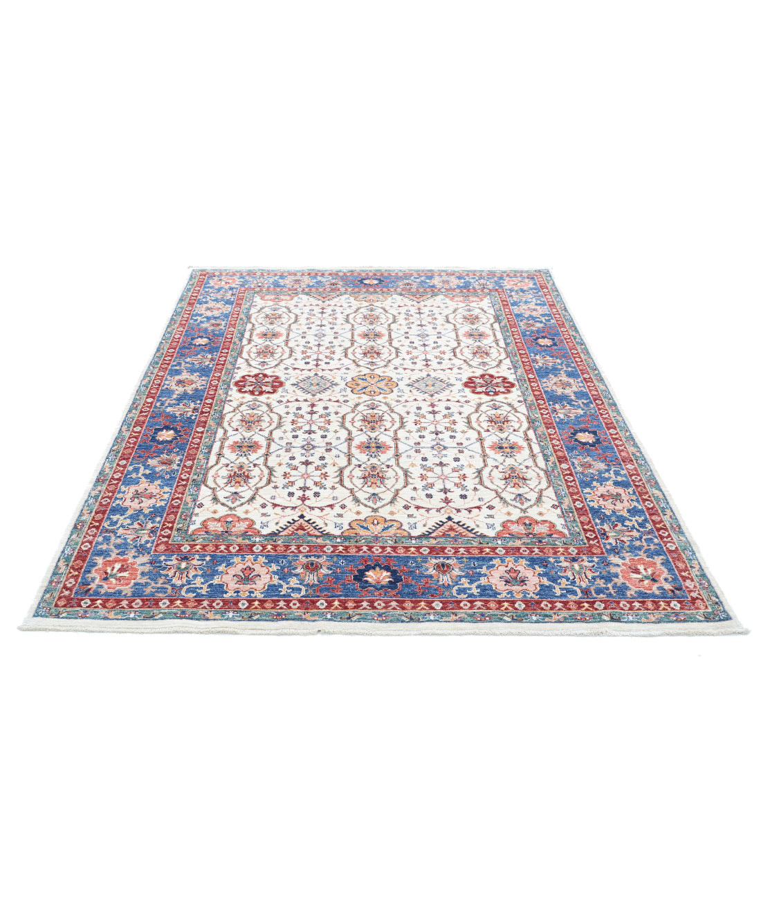 Ziegler 5'6'' X 7'6'' Hand-Knotted Wool Rug 5'6'' x 7'6'' (165 X 225) / Ivory / Blue