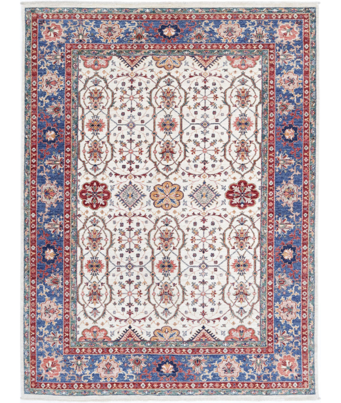 Ziegler 5'6'' X 7'6'' Hand-Knotted Wool Rug 5'6'' x 7'6'' (165 X 225) / Ivory / Blue