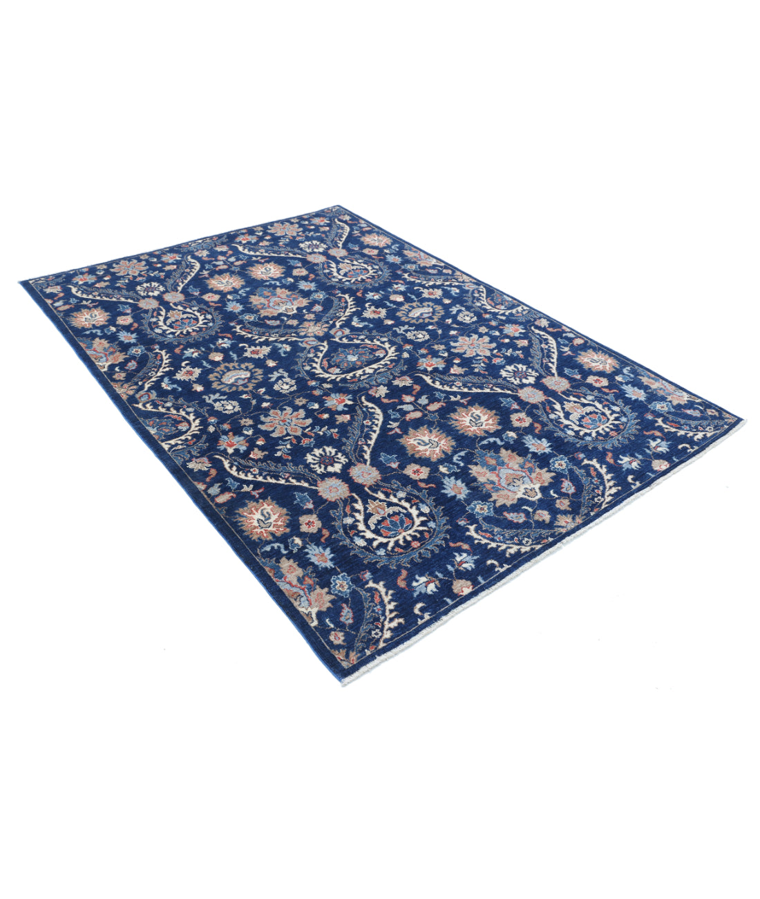 Artemix 5'4'' X 7'6'' Hand-Knotted Wool Rug 5'4'' x 7'6'' (160 X 225) / Blue / Ivory