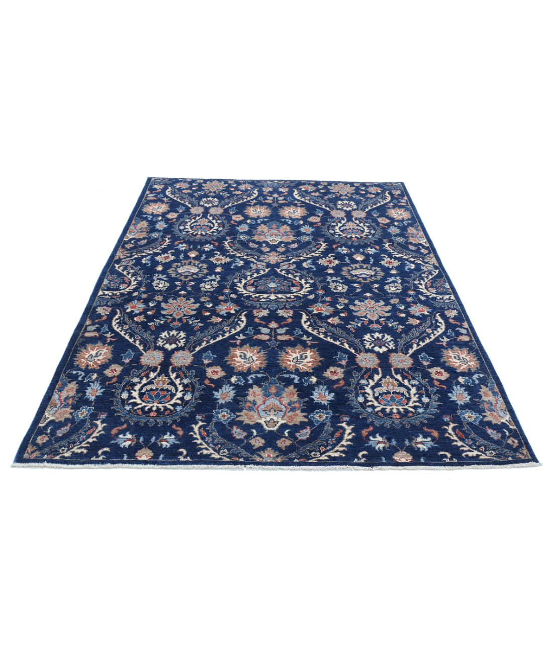 Artemix 5'4'' X 7'6'' Hand-Knotted Wool Rug 5'4'' x 7'6'' (160 X 225) / Blue / Ivory