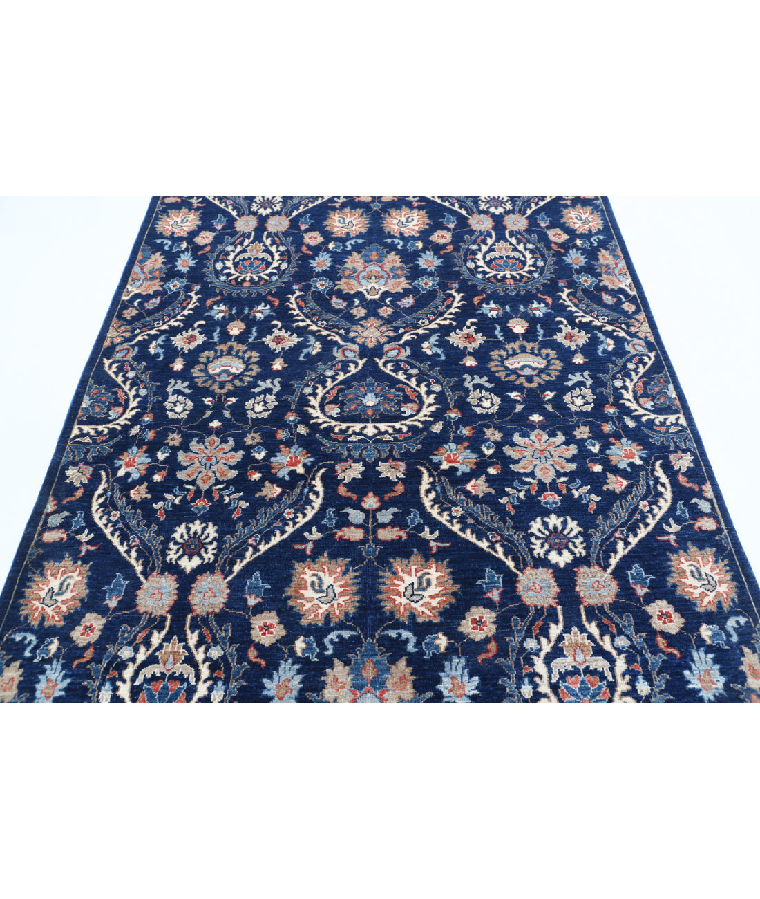 Artemix 5'4'' X 7'6'' Hand-Knotted Wool Rug 5'4'' x 7'6'' (160 X 225) / Blue / Ivory