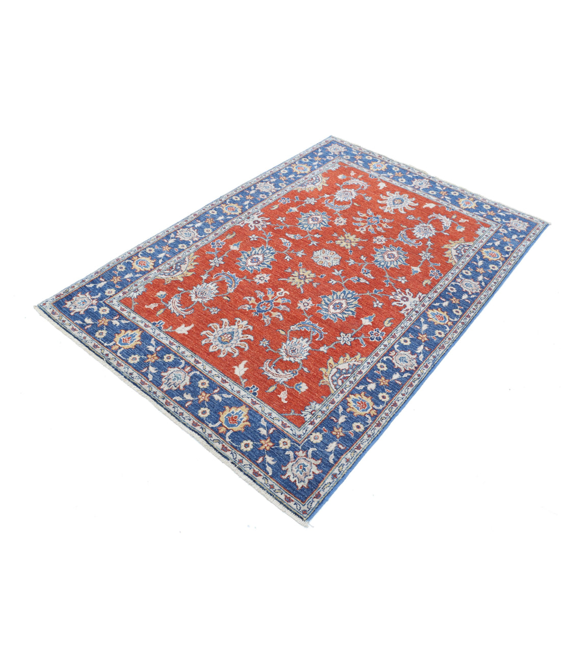 Ziegler 4'0'' X 5'9'' Hand-Knotted Wool Rug 4'0'' x 5'9'' (120 X 173) / Rust / Blue