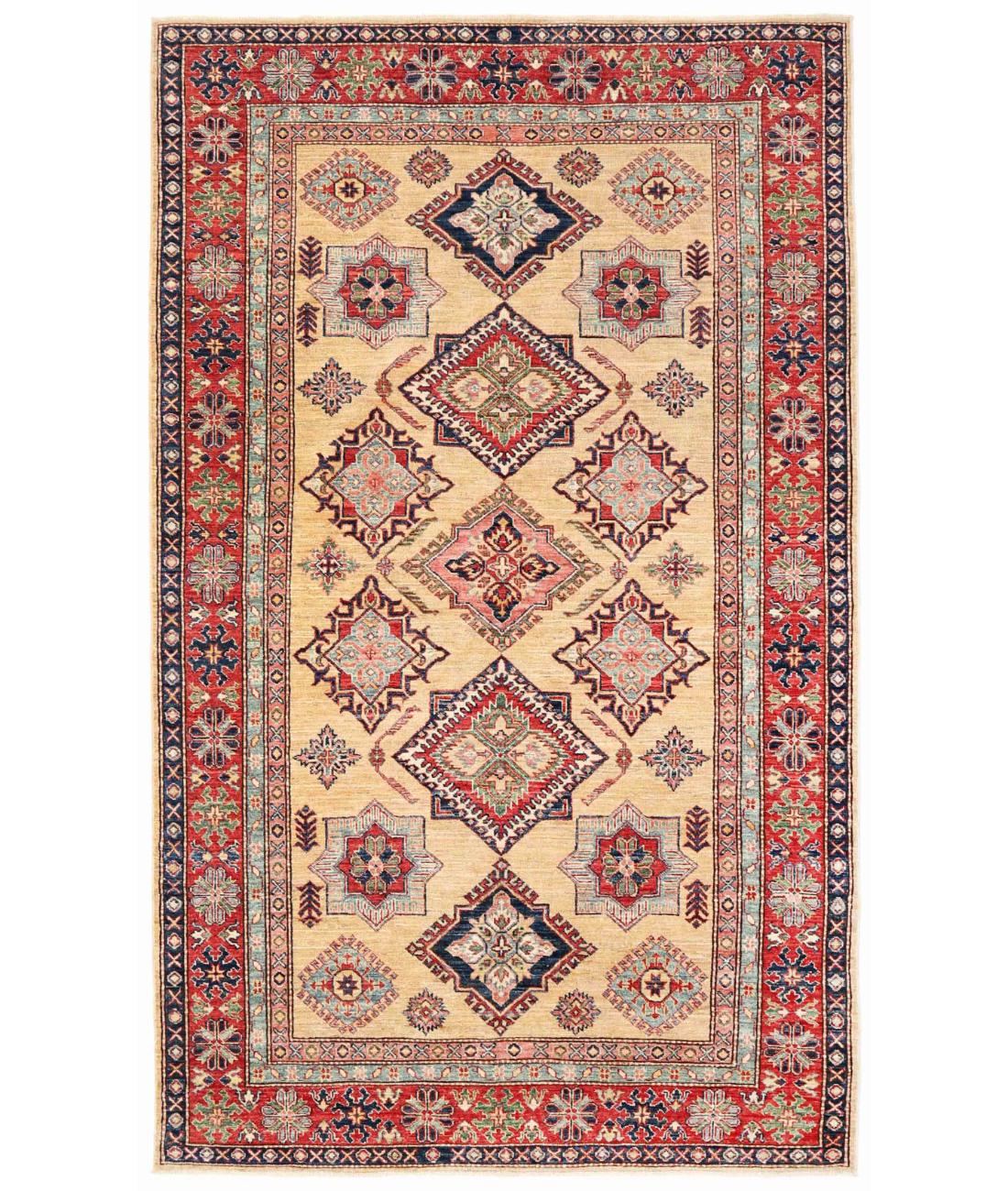 Hand Knotted Royal Kazak Wool Rug - 5'6'' x 8'1'' 5' 6" X 8' 1" ( 168 X 246 ) / Gold / Red