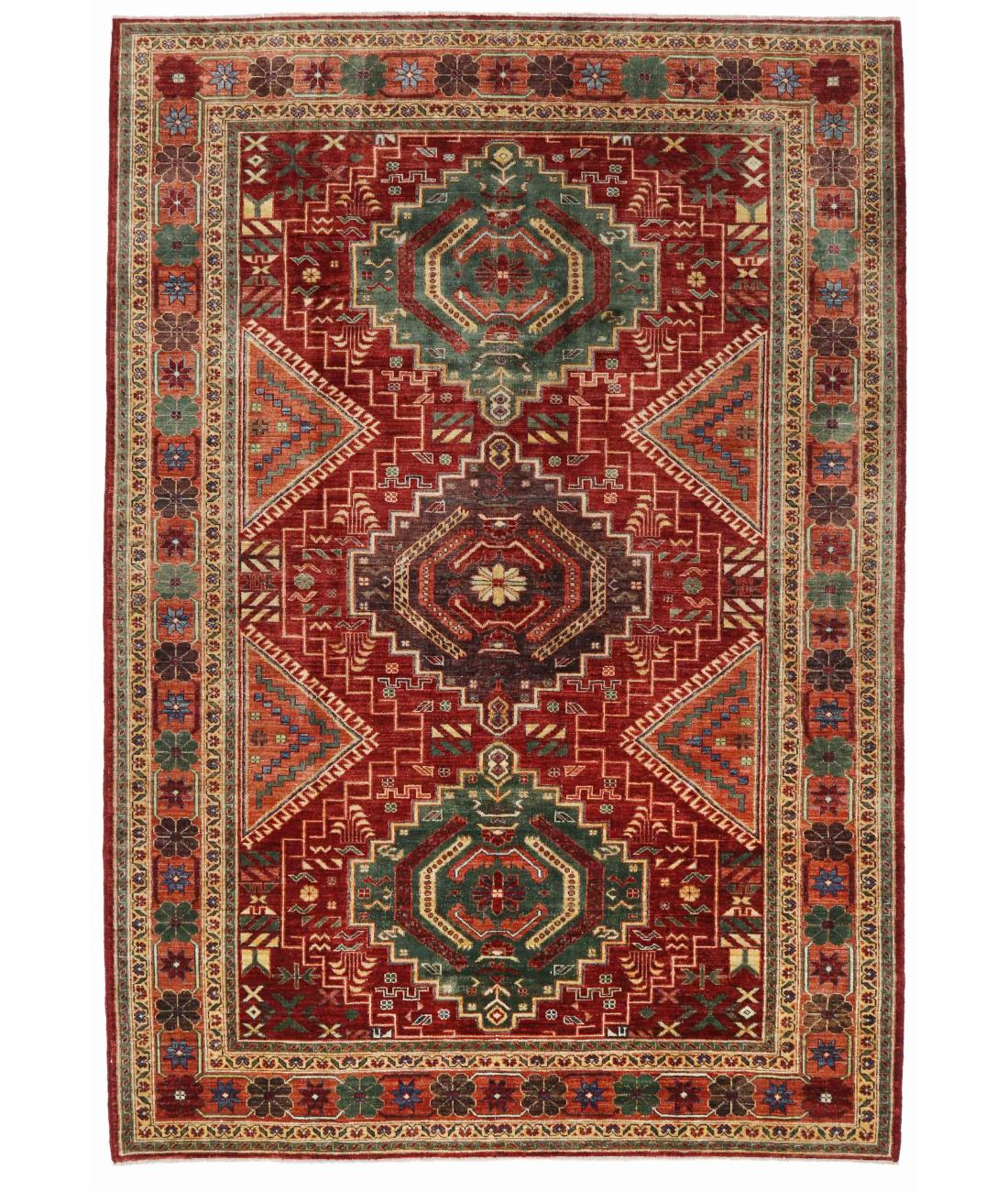 Hand Knotted Nomadic Caucasian Humna Wool Rug - 6'9'' x 9'7'' 6' 9" X 9' 7" ( 206 X 292 ) / Red / Rust