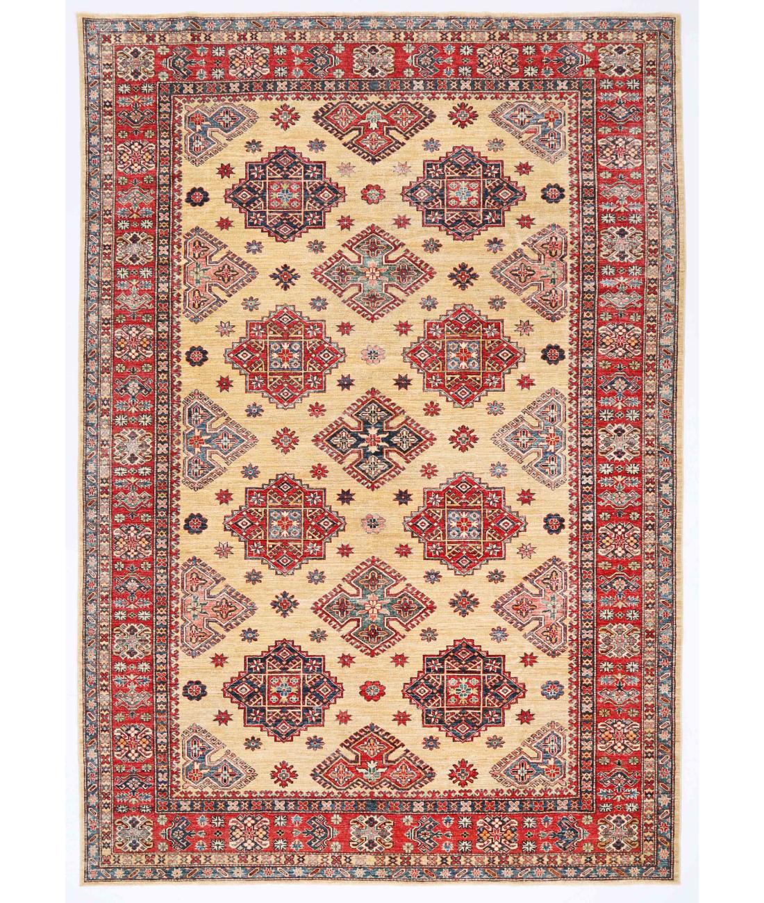 Hand Knotted Royal Kazak Wool Rug - 8'0'' x 11'4'' 8' 0" X 11' 4" ( 244 X 345 ) / Beige / Red