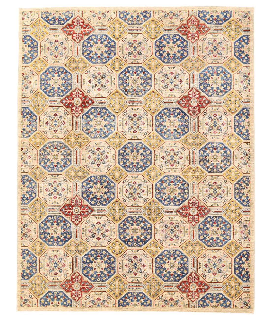Hand Knotted Artemix Wool Rug - 8'1'' x 11'8'' 8' 1" X 11' 8" ( 246 X 356 ) / Ivory / Blue