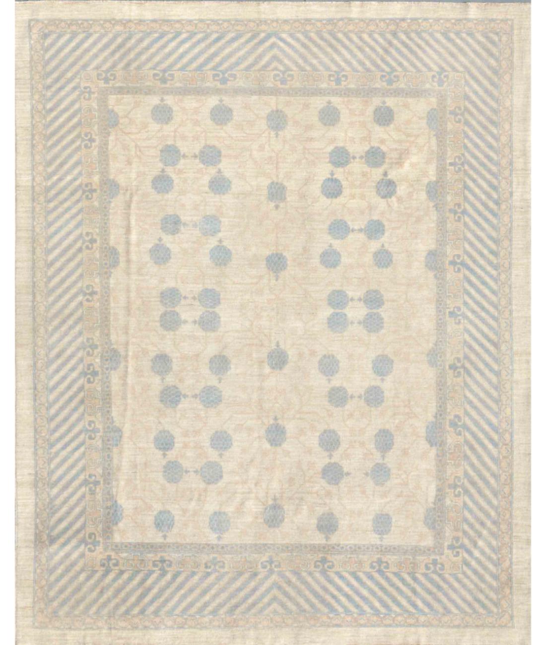 Hand Knotted Khotan Wool Rug - 7'1'' x 10'1'' 7' 1" X 10' 1" ( 216 X 307 ) / Ivory / Blue