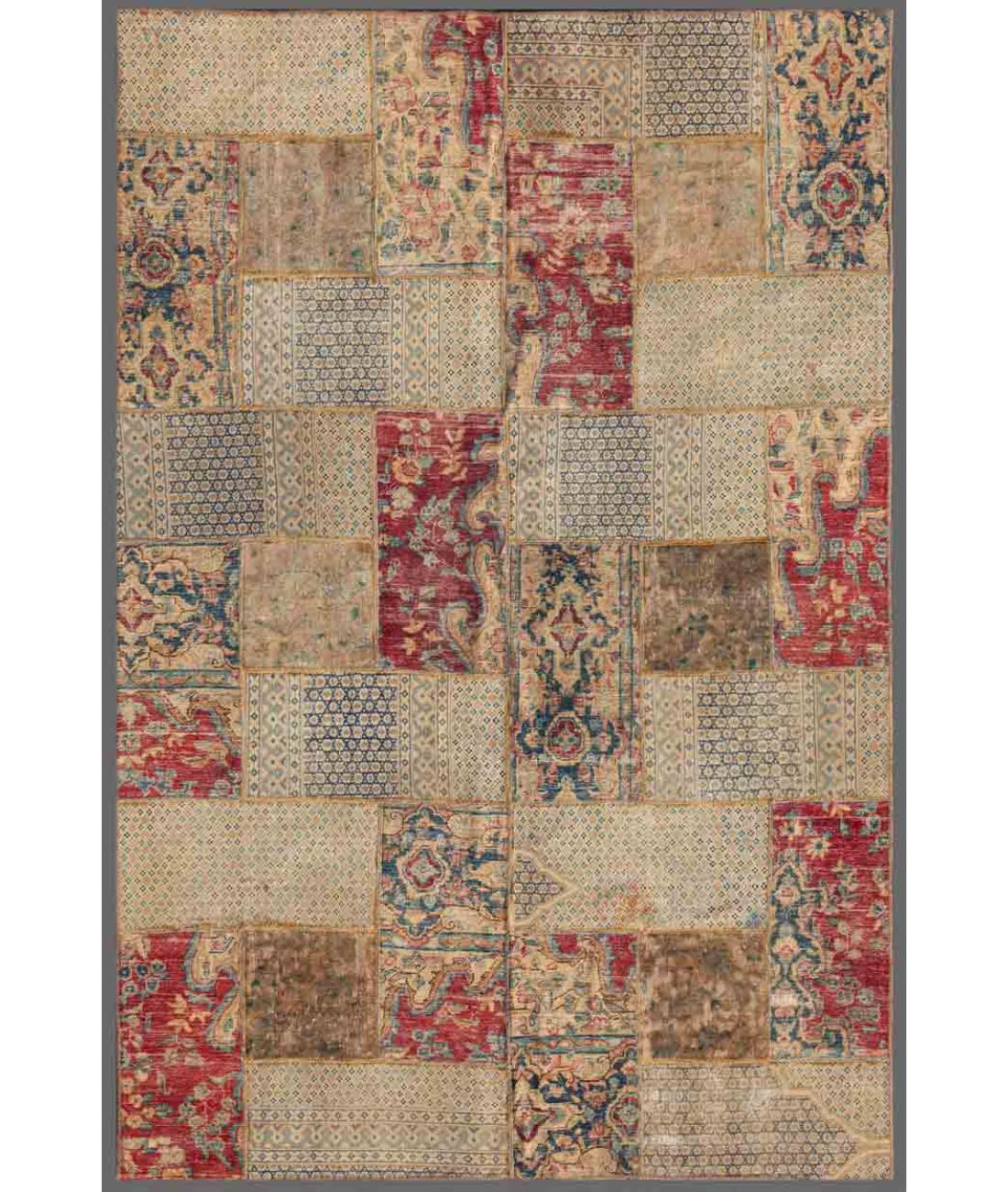 Hand Knotted Mosaic Patchwork Wool Rug - 5'1'' x 8'1'' 5' 1" X 8' 1" ( 155 X 246 ) / Beige / Blue