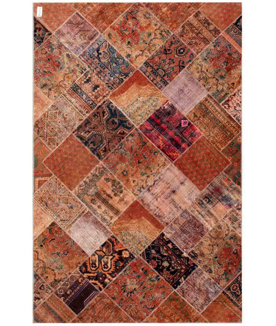 Hand Knotted Mosaic Patchwork Wool Rug - 6'2'' x 9'8'' 6' 2" X 9' 8" ( 188 X 295 ) / Beige / Brown