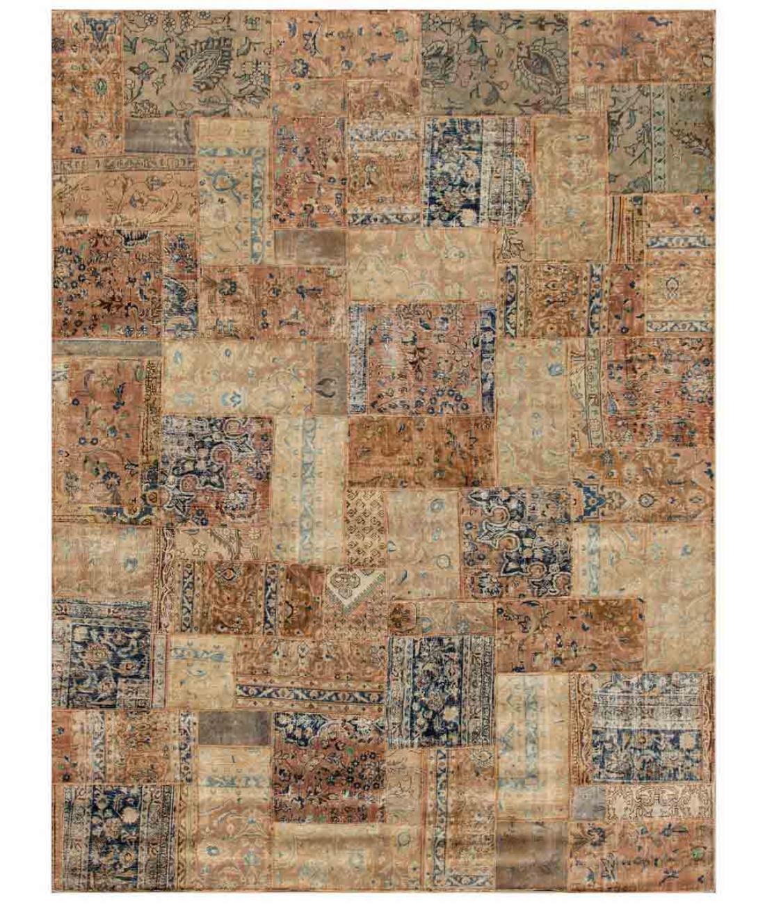 Hand Knotted Mosaic Patchwork Wool Rug - 8'1'' x 11'9'' 8' 1" X 11' 9" ( 246 X 358 ) / Beige / Brown