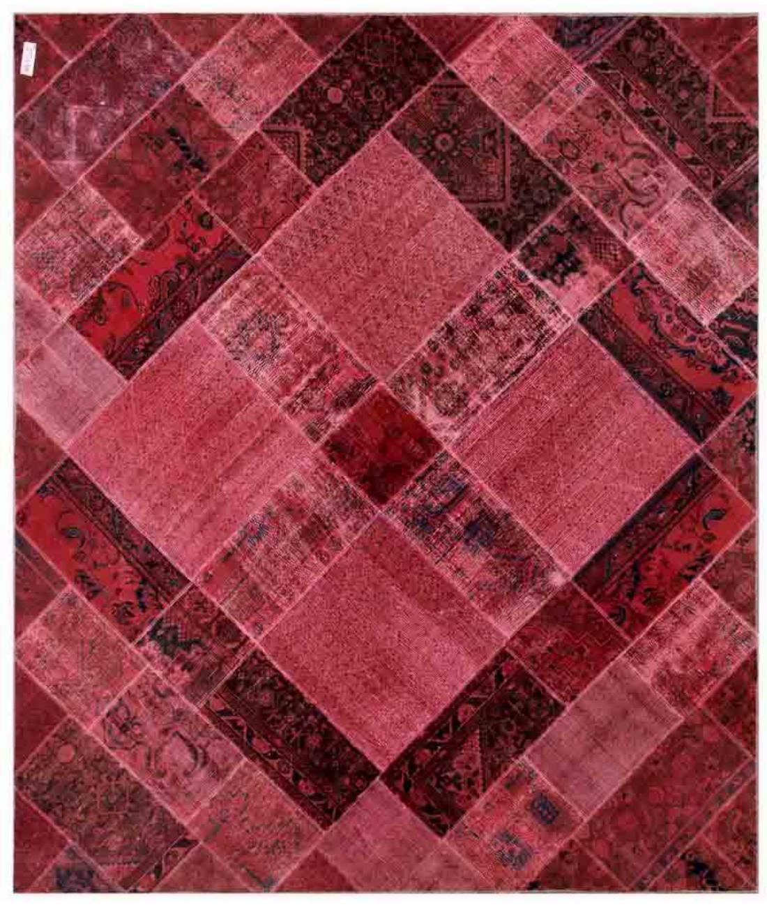 Hand Knotted Mosaic Patchwork Wool Rug - 8'3'' x 9'9'' 8' 3" X 9' 9" ( 251 X 297 ) / Pink / Brown