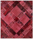 Hand Knotted Mosaic Patchwork Wool Rug - 8'3'' x 9'9'' 8' 3" X 9' 9" ( 251 X 297 ) / Pink / Brown