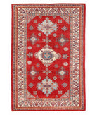 Hand Knotted Tribal Kazak Wool Rug - 6'1'' x 9'3'' 6' 1" X 9' 3" ( 185 X 282 ) / Red / Ivory