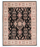 Hand Knotted Ziegler Farhan Wool Rug - 7'1'' x 10'2'' 7' 1" X 10' 2" ( 216 X 310 ) / Black / Ivory