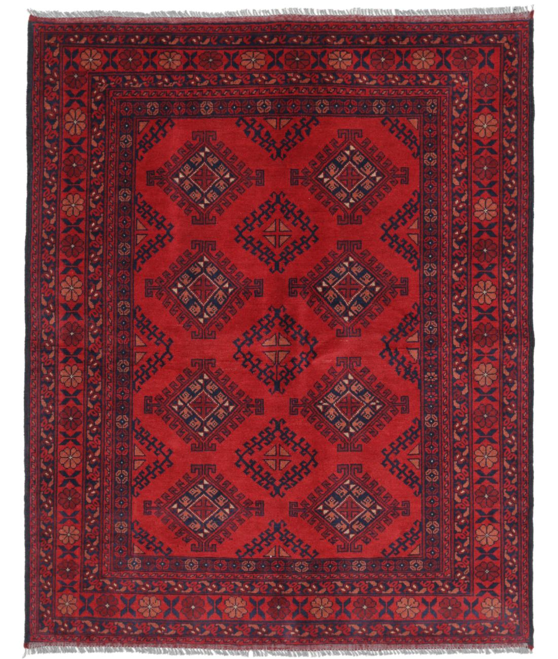 Hand Knotted Afghan Khal Muhammadi Wool Rug - 5'0'' x 6'3'' 5' 0" X 6' 3" ( 152 X 191 ) / Red / Black