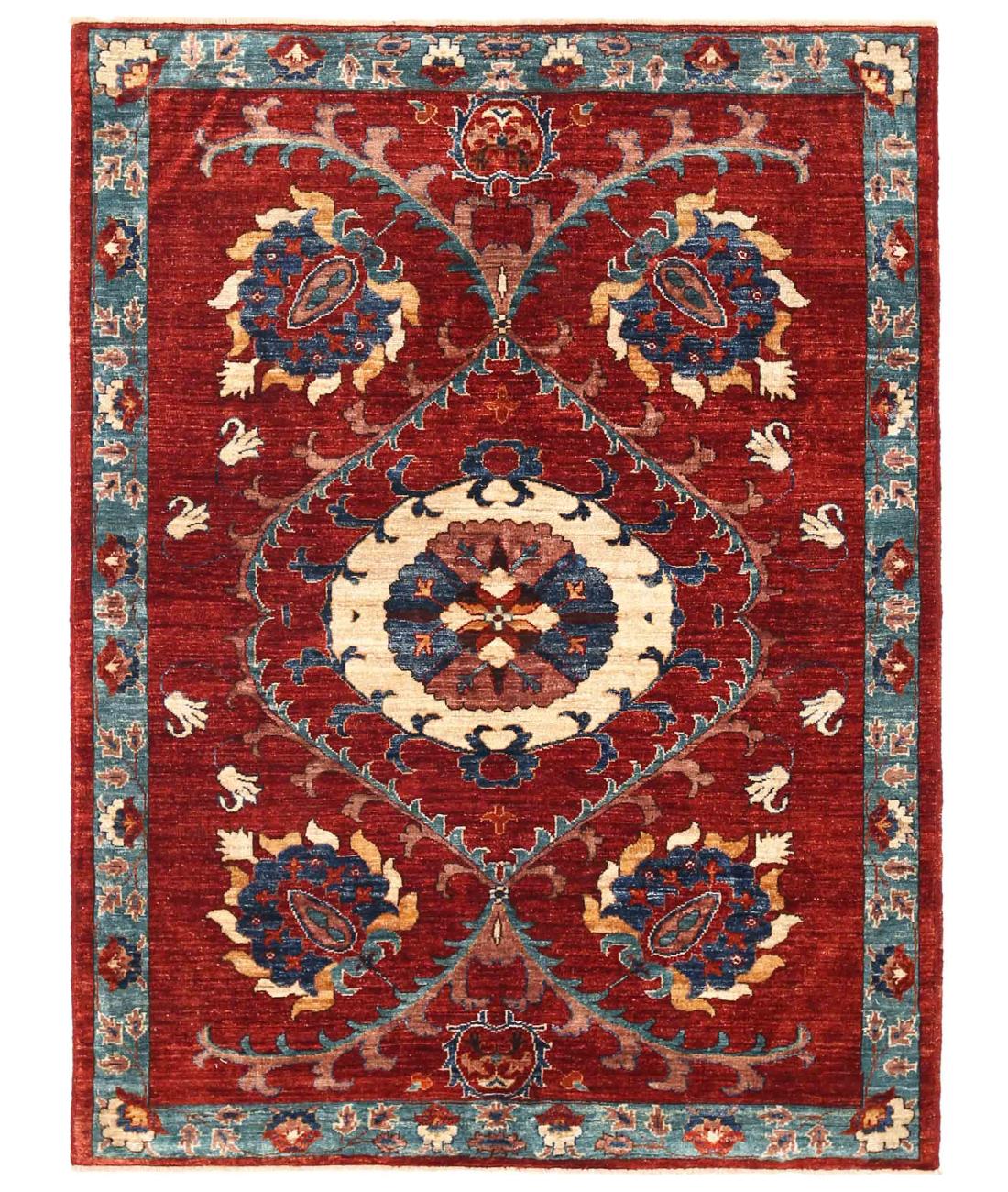 Hand Knotted Nomadic Caucasian Humna Wool Rug - 4'1'' x 6'6'' 4' 1" X 6' 6" ( 124 X 198 ) / Red / N/A