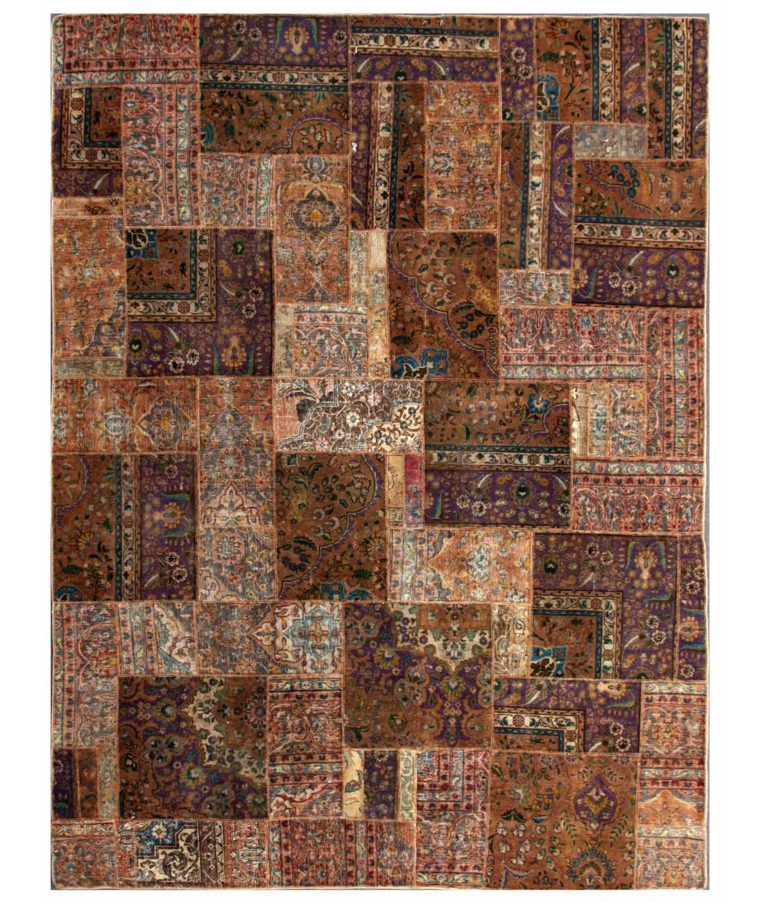 Hand Knotted Mosaic Patchwork Wool Rug - 8'9'' x 11'1'' 8' 9" X 11' 1" ( 267 X 338 ) / Beige / Multi