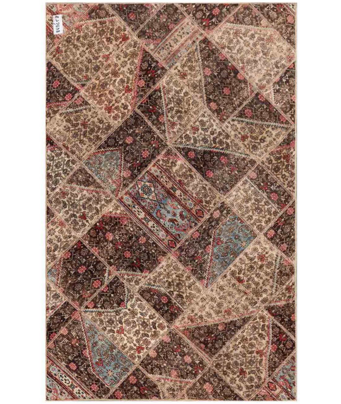 Hand Knotted Mosaic Patchwork Wool Rug - 4'9'' x 7'9'' 4' 9" X 7' 9" ( 145 X 236 ) / Beige / Brown