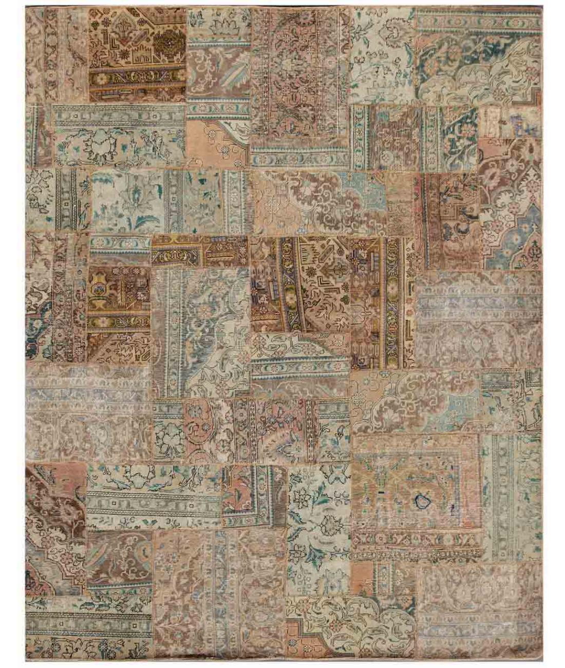 Hand Knotted Mosaic Patchwork Wool Rug - 7'1'' x 9'1'' 7' 1" X 9' 1" ( 216 X 277 ) / Beige / Green