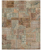 Hand Knotted Mosaic Patchwork Wool Rug - 7'1'' x 9'1'' 7' 1" X 9' 1" ( 216 X 277 ) / Beige / Green