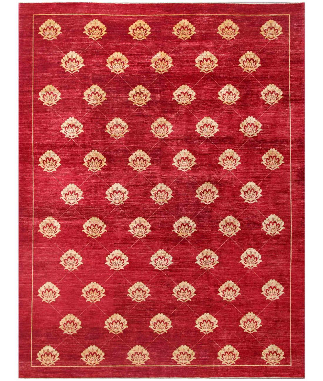 Hand Knotted Modcar Wool Rug - 10'3'' x 13'5'' 10' 3" X 13' 5" ( 312 X 409 ) / Red / Beige